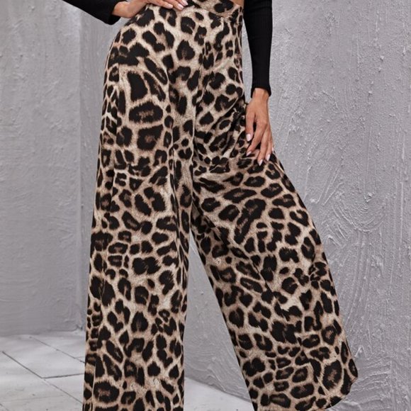 REG or PLUS  Camel leopard print wide leg palazzo - Picture 5 of 12